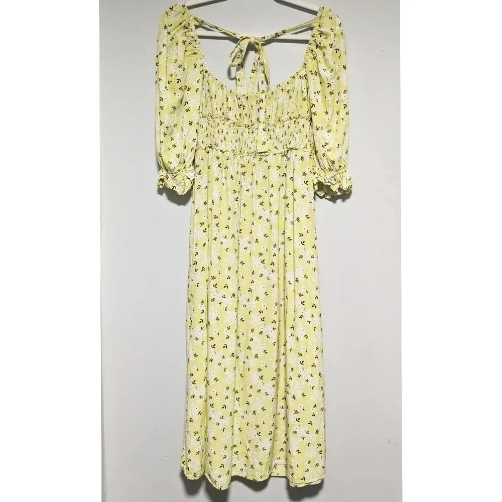 For Love & Lemons Chrysanthemum Midi Dress Lemonade - Picture 8 of 9